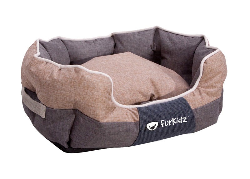 FurKidz Oval Pet Beds Beige/Brown Large 75 x 60 x 25cm