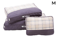 FurKidz linen pet mattress in medium, shown with the tartan and slate reversible faces, marked M