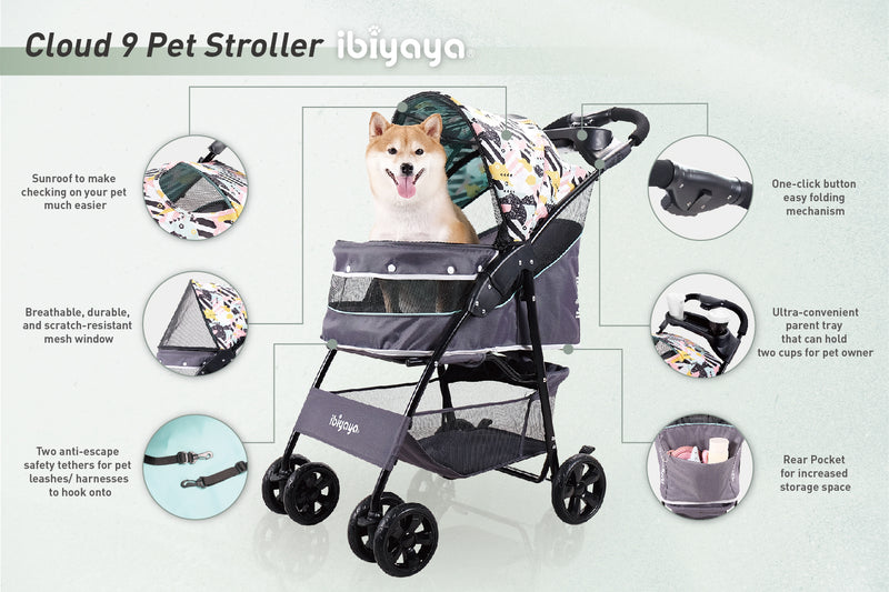 Ibiyaya Comfortable Cloud 9 Dog Cat Pet Stroller 13