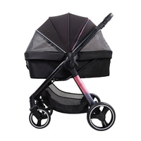 Ibiyaya Luxury Retro pet stroller in Prism Black with a rose-gold frame, canopy raised