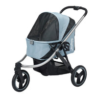 Ibiyaya The Beast three-wheel pet jogging stroller in Flash Grey, side view with the canopy up