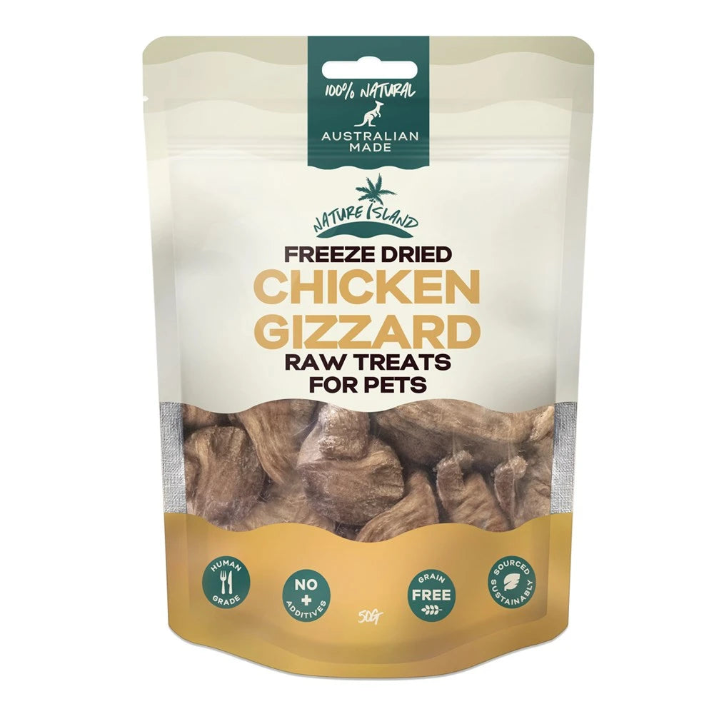 Nature Island Freeze Dried Chicken Gizzard raw pet treats – front of pouch