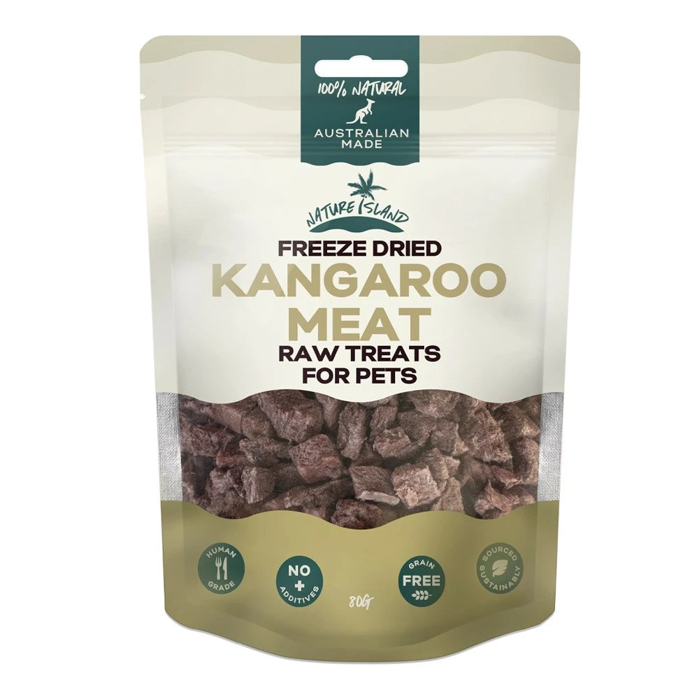 Nature Island Freeze Dried Kangaroo Meat raw pet treats – front of pouch