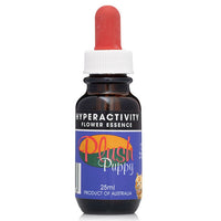 Plush Puppy Hyperactivity Flower Essence 25ml, amber dropper bottle with a red dropper cap