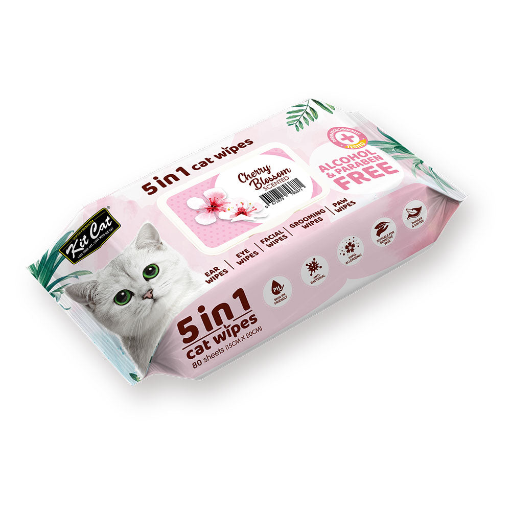 Kit Cat 5-in-1 Anti Bacterial Cat Wipes - 20 X15cm 80 Sheets