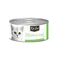 Kit Cat Toppers deboned Chicken & Lamb canned cat food, single 80g can with a green label