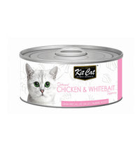 Kit Cat Toppers deboned Chicken & Whitebait canned cat food, single 80g can with a pink label