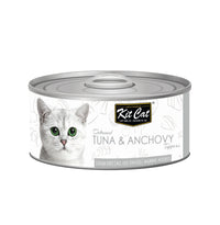 Kit Cat Toppers deboned Tuna & Anchovy canned cat food, single 80g can with a grey label