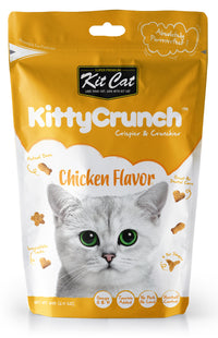 Kit Cat KittyCrunch Chicken flavour cat treats in the gold 60g pouch, front of pack