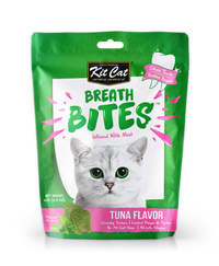 Kit Cat Breath Bites Tuna flavour cat treats, green 60g pouch infused with mint, front of pack