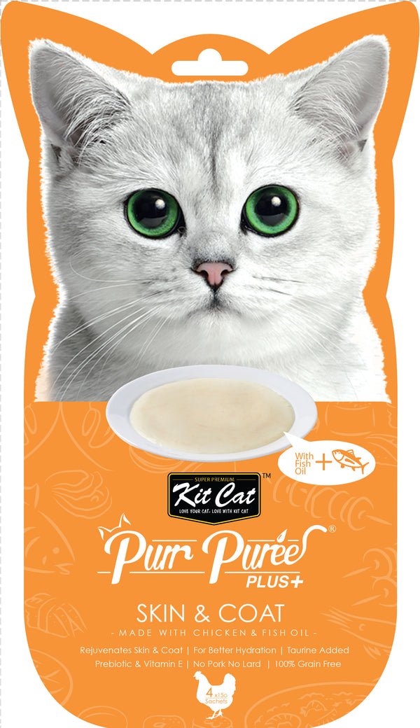 Kit Cat Purr Puree Plus+ Cat Treats Skin & Coat