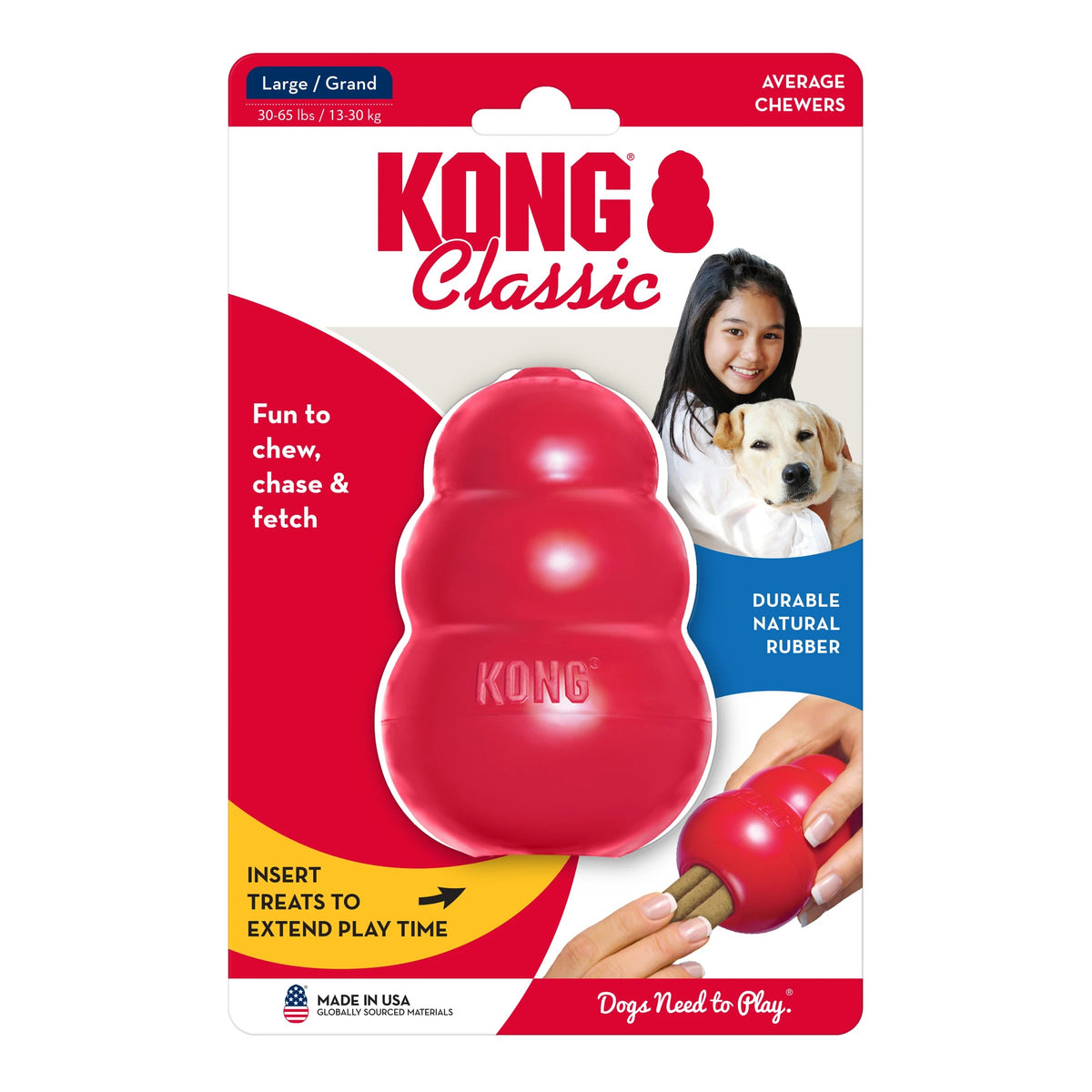 KONG Classic red rubber dog toy on its retail card – front of pack