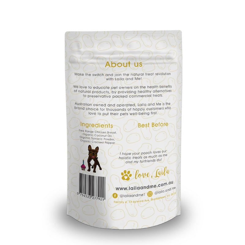 Laila & Me Dehydrated Range Dog Treats Golden Nuggs Dried Chicken With Golden Paste