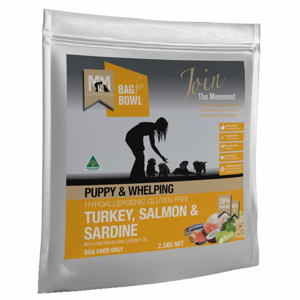 MfM Meals For Mutts Dry Dog Food for Puppy & Whelping Hypoallergenic Gluten Free Turkey, Salmon & Sardine