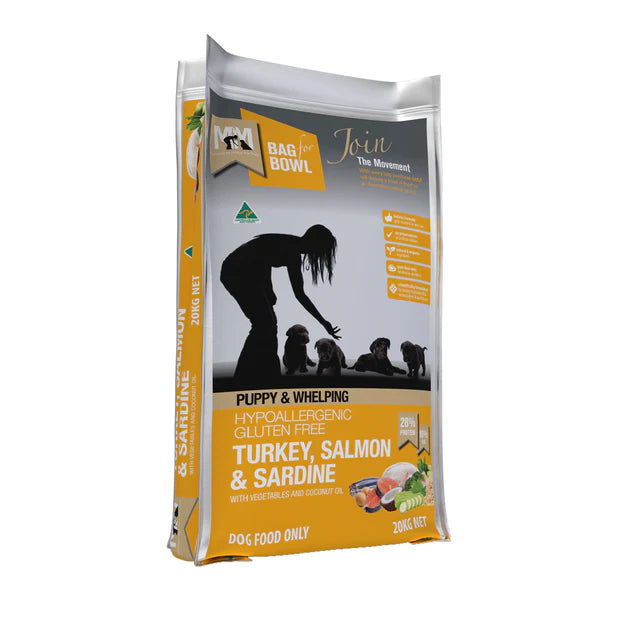 MfM Meals For Mutts Dry Dog Food for Puppy & Whelping Hypoallergenic Gluten Free Turkey, Salmon & Sardine