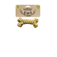 FurKidz Naturals jute rope bone, twisted natural fibre tied into a bone shape, on card