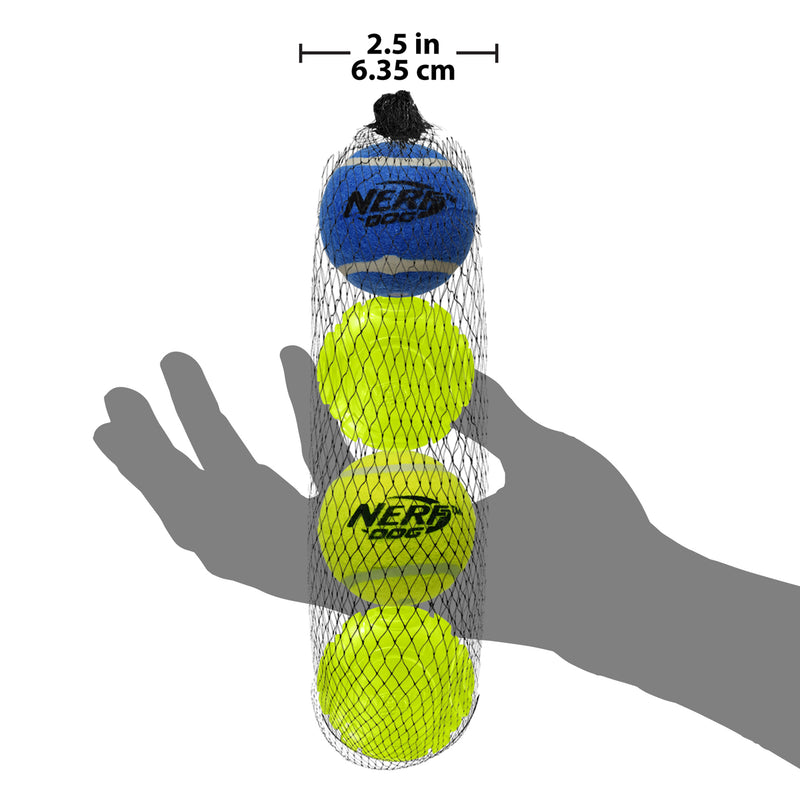Nerf Dog Toy - 4 Ball Pack - 2 x Squeak Tennis Balls / 2 x TPR Lightning LED Balls 6.25cm 02