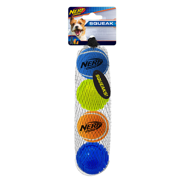 Nerf Dog Toy - 4 Ball Pack - 2 x Squeak Tennis Balls / 2 x TPR Lightning LED Balls 5cm 01