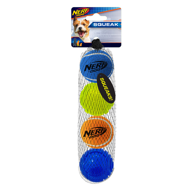 Nerf Dog Toy - 4 Ball Pack - 2 x Squeak Tennis Balls / 2 x TPR Lightning LED Balls 5cm 01