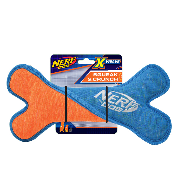 Nerf X Weave Dog Toy - Squeak Twist Bone Blue/Orange 24cm 01
