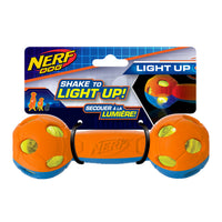 Nerf Dog Rubber Bash LED barbell dog toy, 10.5cm, blue and orange