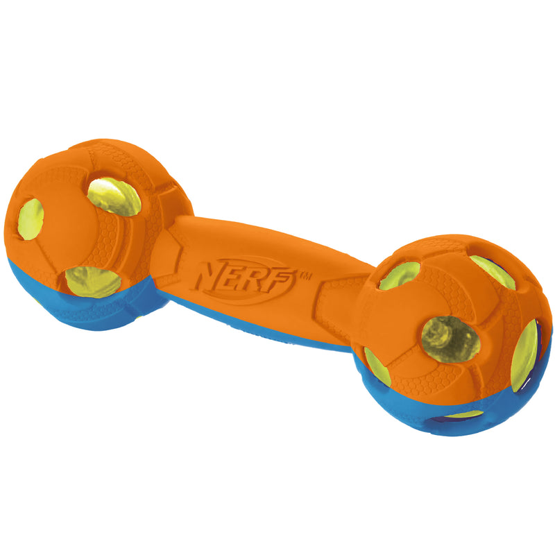 Nerf Dog Toy - Rubber Bash Led Barbell Blue and Orange 10.5cm 03