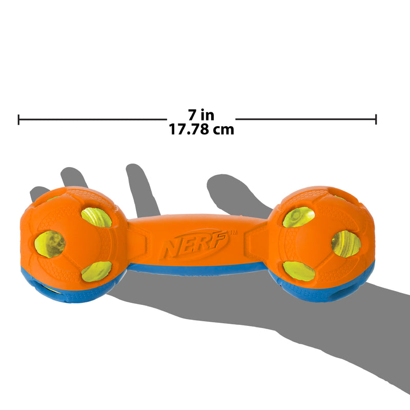 Nerf Dog Toy - Rubber Bash Led Barbell Blue and Orange 10.5cm 02