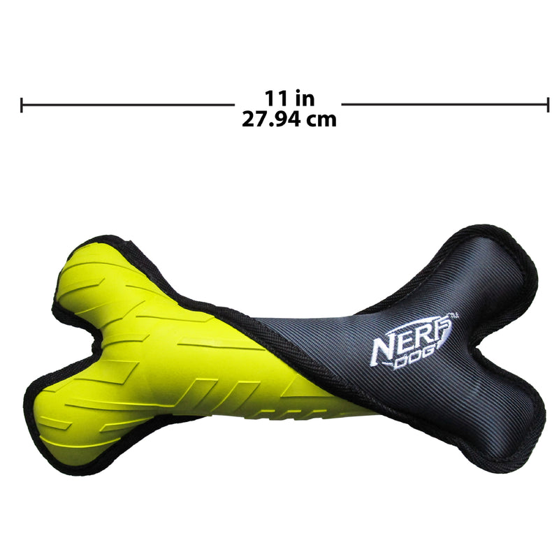 Nerf Tuff Dog Toy - Rubber Nylon Plush Bone Green/Grey 28 cm 02