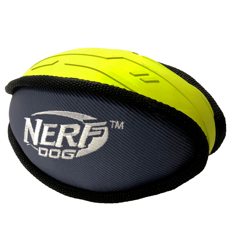 Nerf Tuff Dog Toy - Rubber Nylon Plush Football Green/Grey 17 cm 04