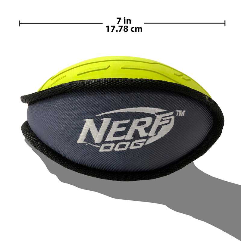 Nerf Tuff Dog Toy - Rubber Nylon Plush Football Green/Grey 17 cm 03