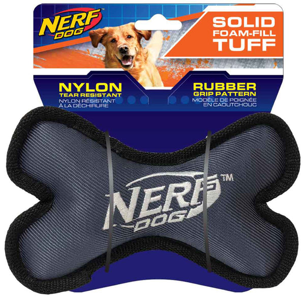 Nerf Tuff Dog Toy - Rubber Nylon Plush Bone Green/Grey 18 cm 01