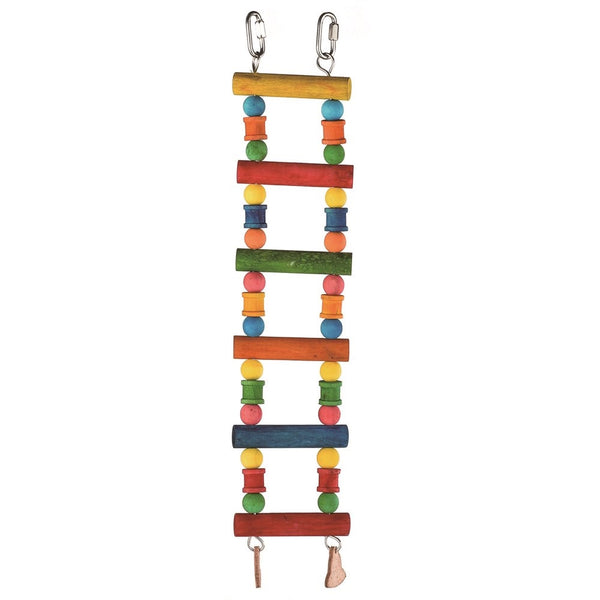 Nature Island Bird Toys Wooden Bird Ladder With Beads (Stainless Quick Link And Leather Bell )