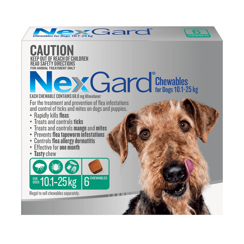 NexGard Chewables For Medium Dogs 10.1-25kg Green