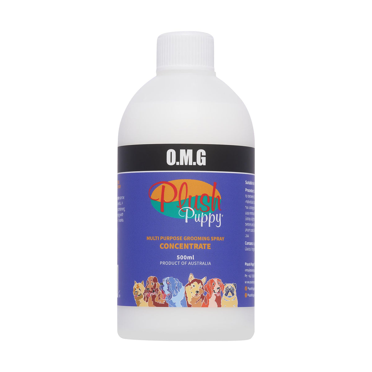 Plush Puppy O.M.G Concentrate Grooming Spray 500ml – front of bottle