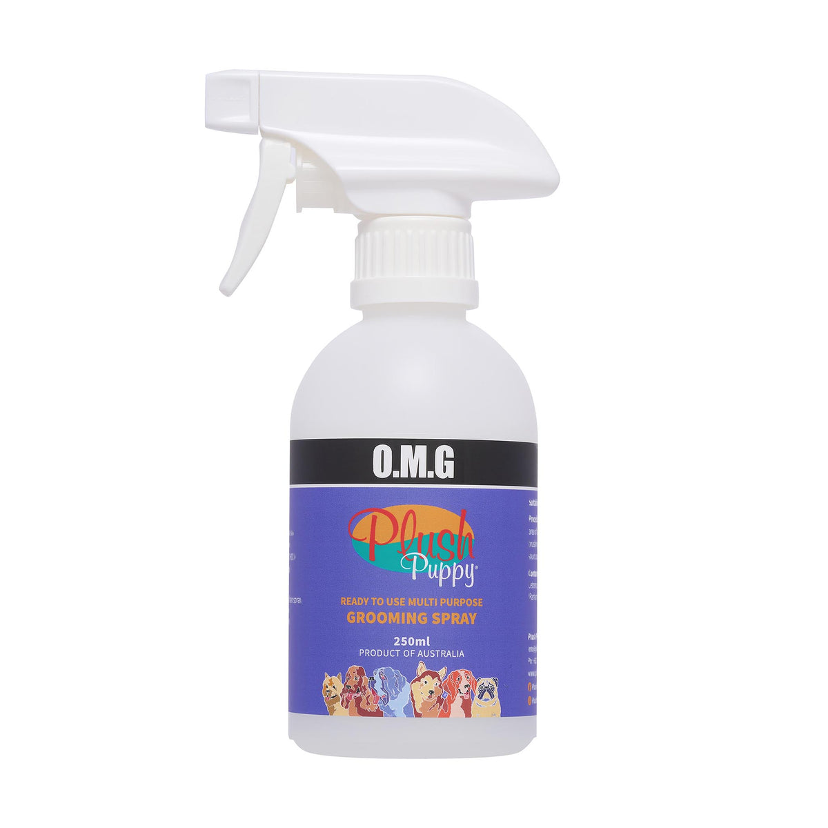 Plush Puppy O.M.G Ready To Use Grooming Spray 250ml – front of trigger bottle