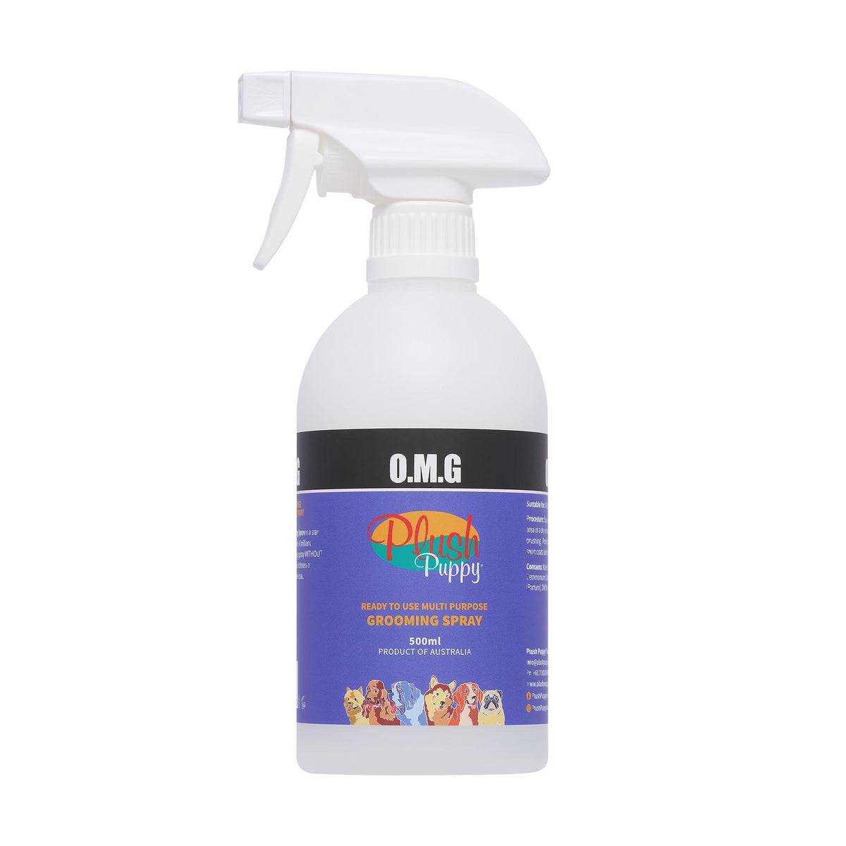 Plush Puppy O.M.G Ready To Use Grooming Spray 500ml – front of trigger bottle