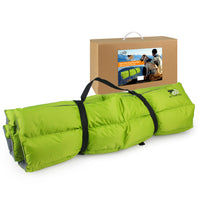 All for Paws AFP Outdoor Easy Fold travel mat rolled up in green, with its retail carton behind