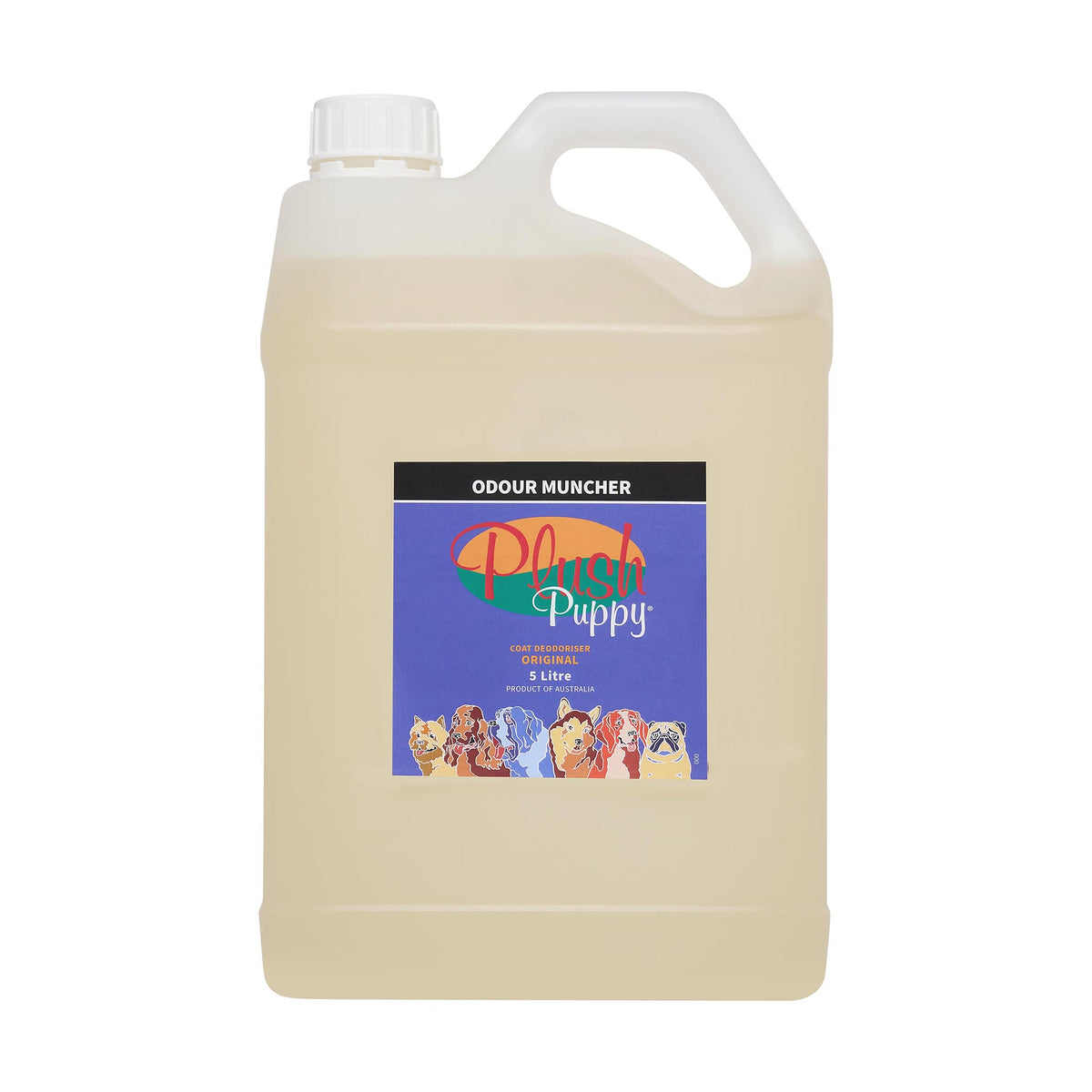 Plush Puppy Odour Muncher Original Coat Deodoriser 5 Litre – front of jerry can
