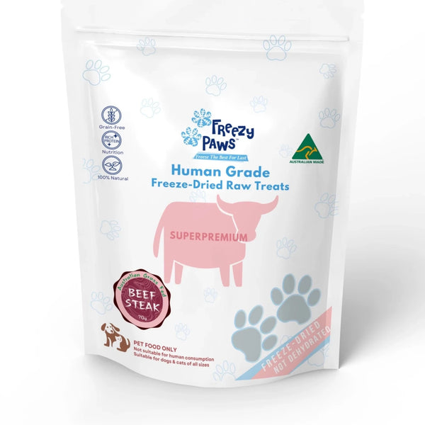 Freezy Paws Freeze Dried Beef Steak Pet Treats for Cats & Dogs 70g