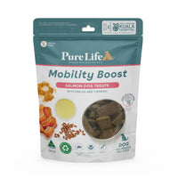 Pure Life Mobility Boost Salmon dog treats 100g pouch front, with fish oil and turmeric