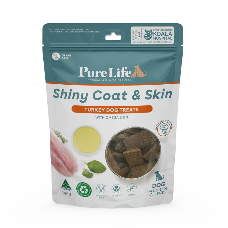 Pure Life Grain Free Dog Treats Shiny Coat & Skin Turkey with Omega 6 & 3
