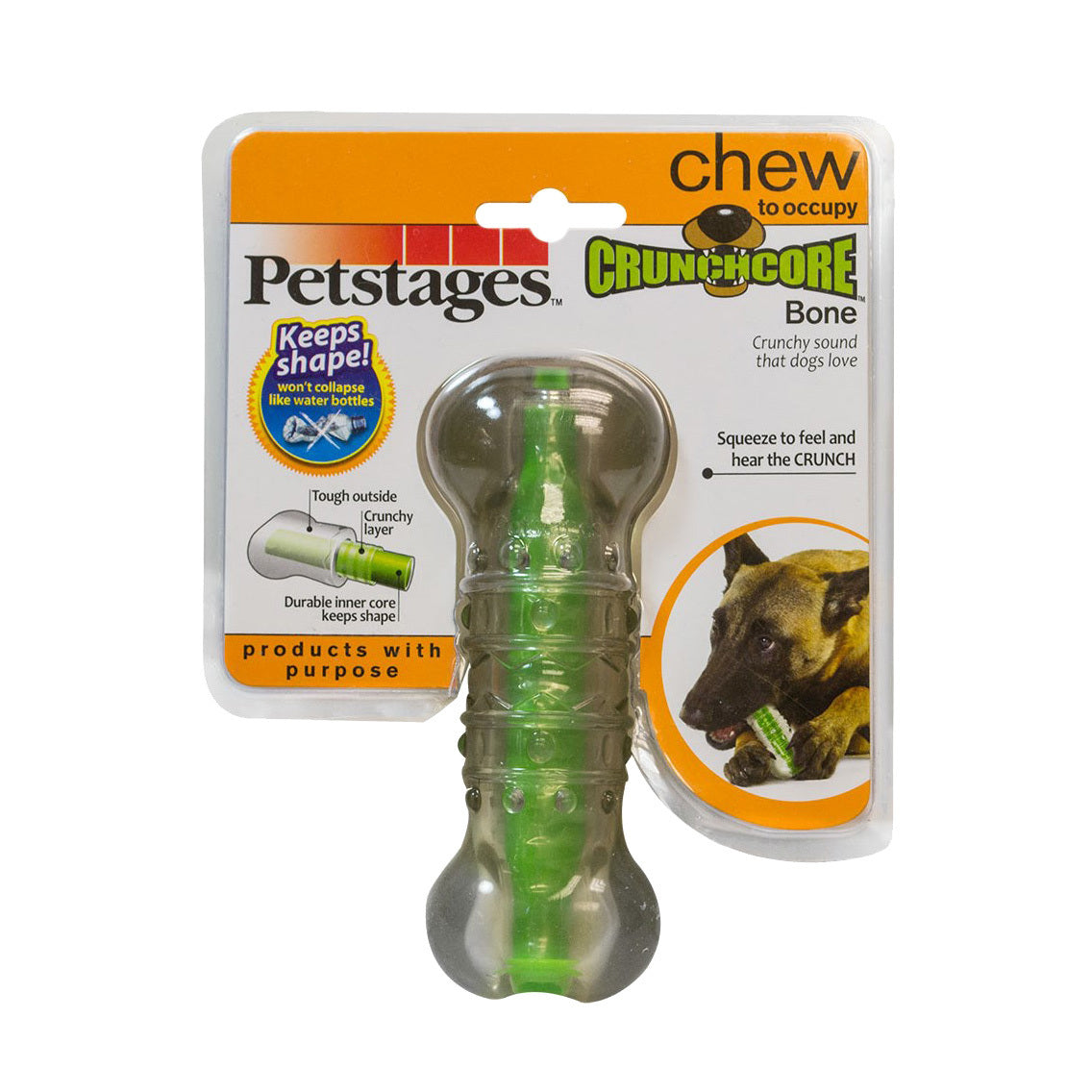 Petstages Crunchcore Bone Dog Toy - Medium | PeekAPaw Pet Supplies
