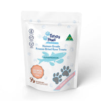 Freezy Paws Freeze Dried Salmon Bellies pet treats - front of the 100g pack