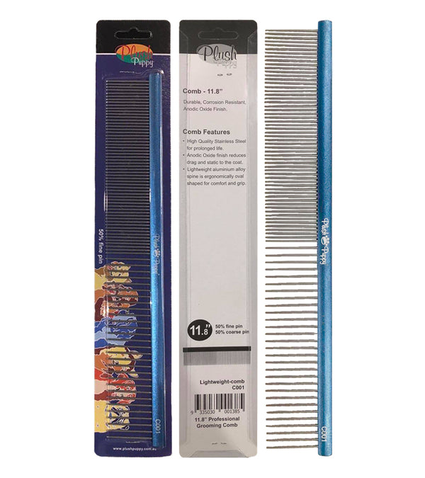 Plush Puppy Professional Grooming Combs C001 Grooming Combs 11.8' Comb 50% Fine Pins 50% Coarse Pins