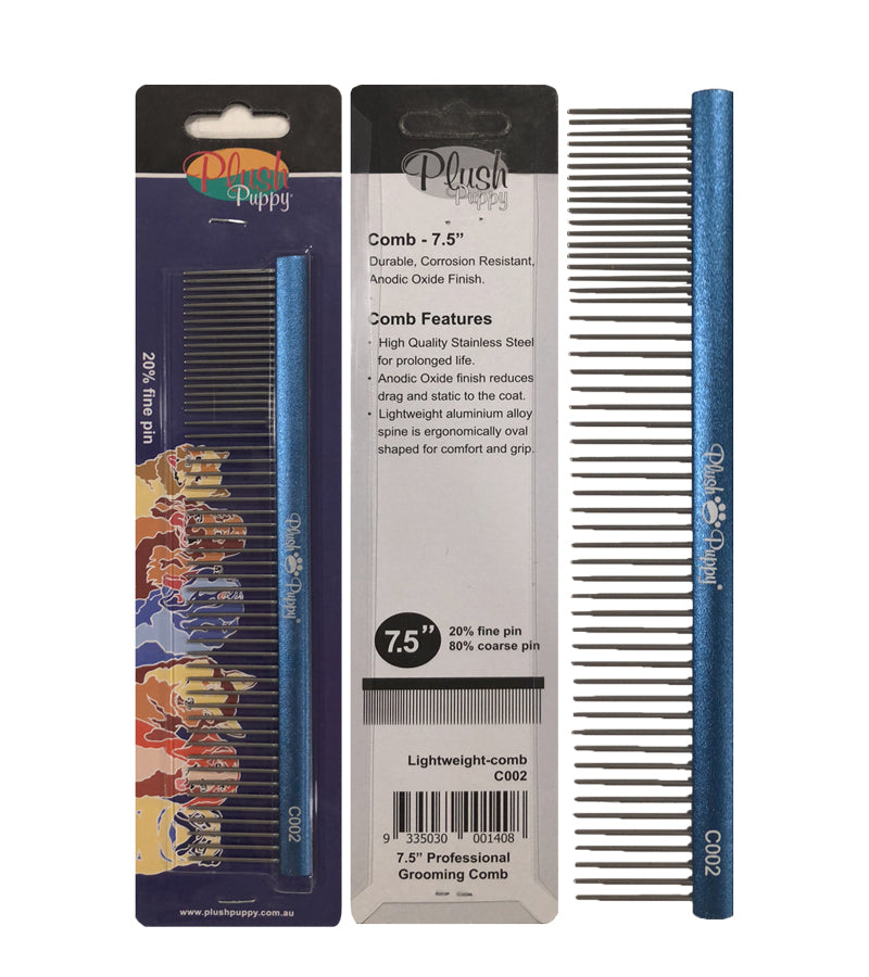 Plush Puppy Professional Grooming Combs C002 Grooming Combs 7.5' Comb 20% Fine Pin 80% Coarse Pins