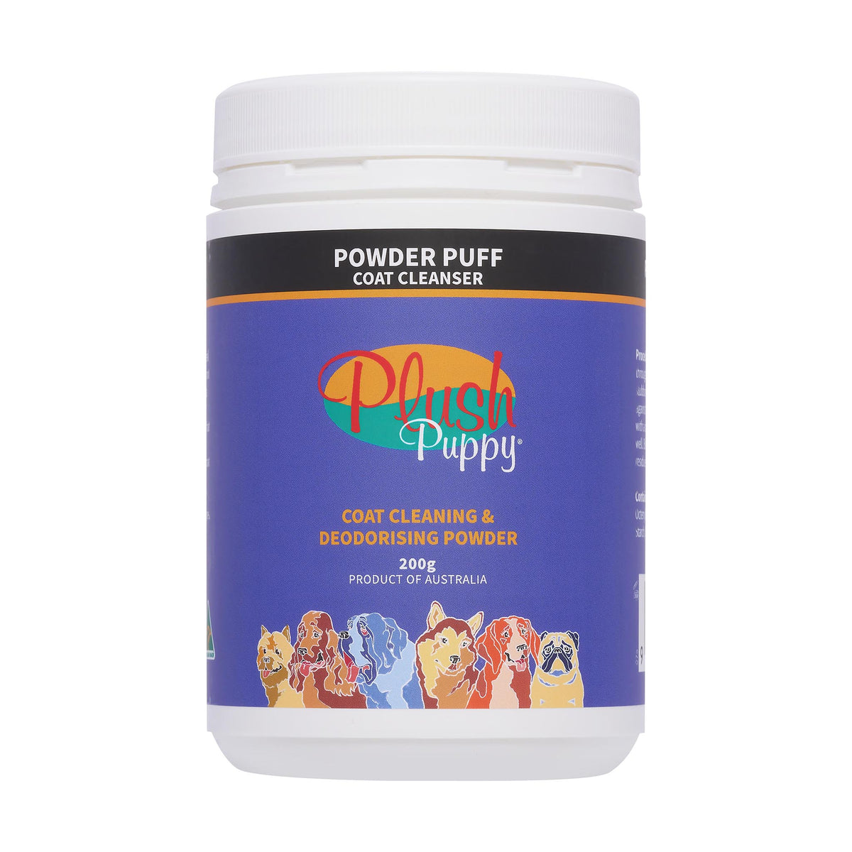 Plush Puppy Powder Puff Regular Dry Cleansing Powder 200g – front of tub