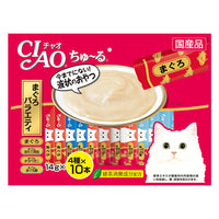Ciao Churu Tuna Variety cat treats, front of the pack, four flavours of lickable tubes