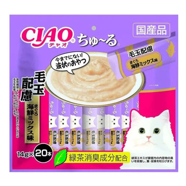 Ciao Cat Treats Churu Tuna Seafood mix recipe for Hairball 14g x 20