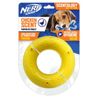 Nerf Dog Scentology chicken-scented ring dog toy, 15cm, clear and yellow