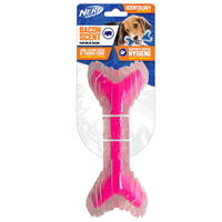 Nerf Dog Scentology bacon-scented curved bone dog toy, 22.5cm, clear and pink